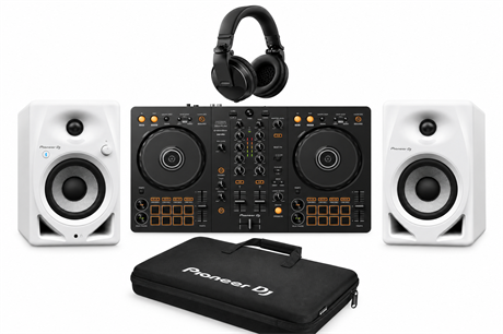 Pakke med Pioneer DJ DDJ-FLX4, HDJ-X5, DJC-B og DM-40D-BT-W